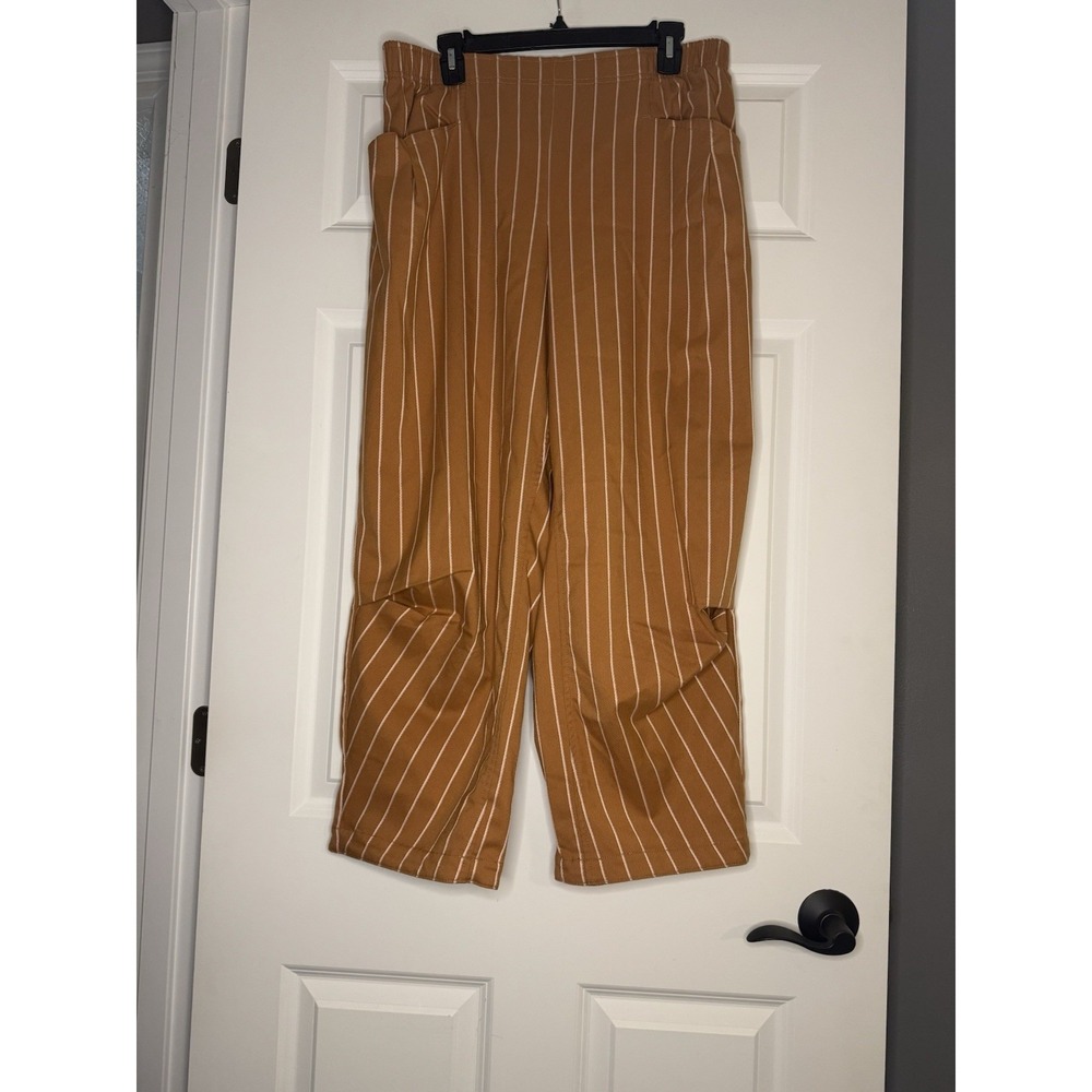 Free People Pull On Nice Choice Pants Caramel Pinstripe Large Nwt $98